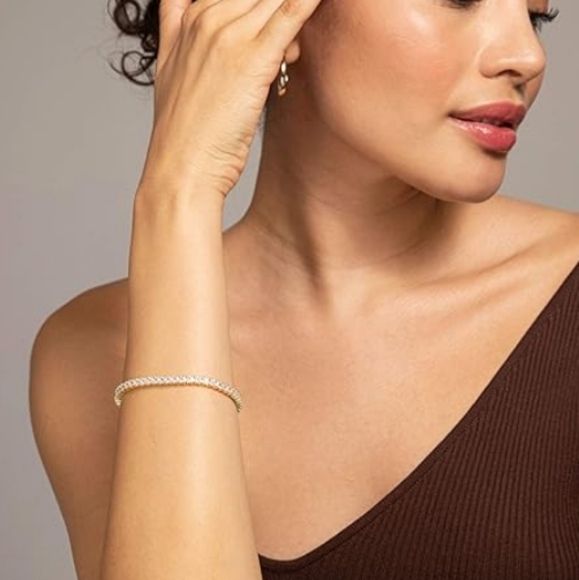 14K Gold Plated Cubic Zirconia Classic Tennis Bracelet - Picture 3 of 5